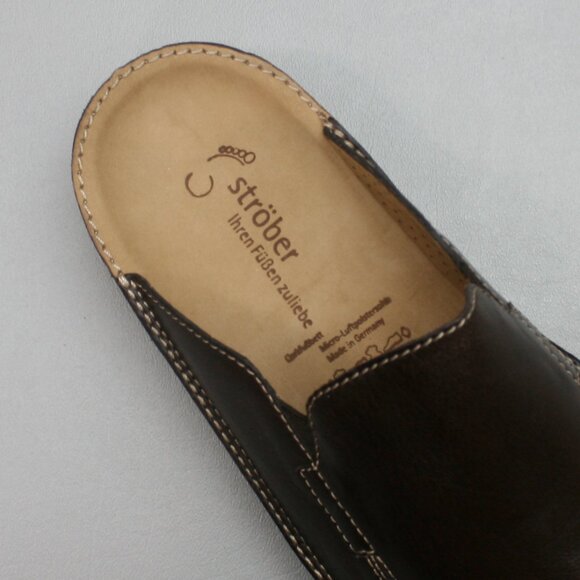 Ströber 8.5 UK Mens 10 US Mules Brown Leather Slides Strober House Shoes Germany